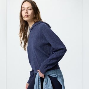 Uniqlo Washable Cable Knit Hoodie In Blue Size Extra Large